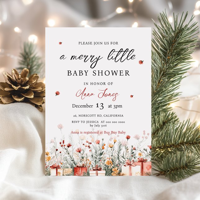 Invitation A Merry Little Baby Shower Christmas Florals (Créateur téléchargé)