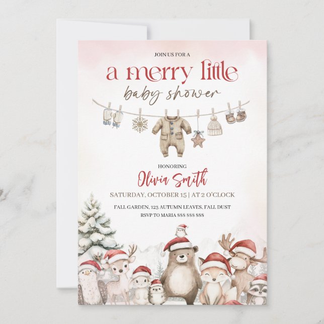 Invitation A merry little clothesline woodland baby shower (Devant)