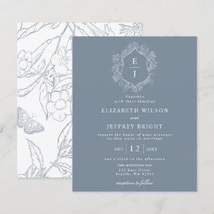 Invitation à motif floral bleu poussiéreux avec mo