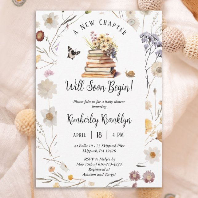 Invitation A New Chapter Baby Shower Storybook Wildflower (Créateur téléchargé)