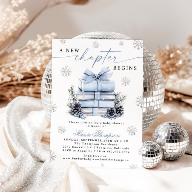 Invitation A New Chapter Begins Blue Bow Winter Baby Shower (Créateur téléchargé)