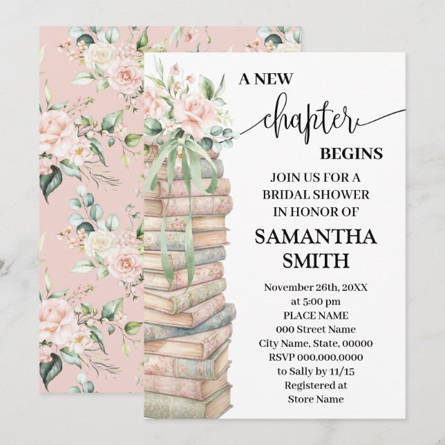 Invitation A New Chapter Begins Boho Chic Bridal Shower (Devant / Derrière)