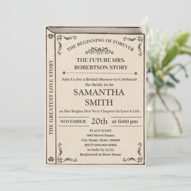Invitation A New Chapter Begins Book Lover Bridal Shower Inv (Debout devant)