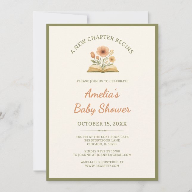 Invitation A New Chapter Begins - Book Theme Baby Shower (Devant)