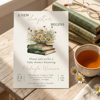 Invitation A New Chapter Begins Floral Books Baby Shower