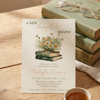 Invitation A New Chapter Begins Floral Books Baby Shower