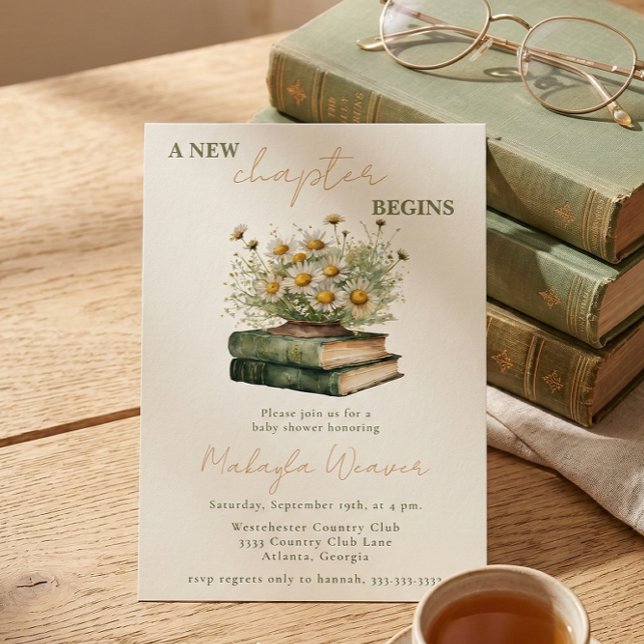 Invitation A New Chapter Begins Floral Books Baby Shower (Créateur téléchargé)