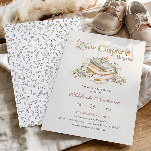 Invitation A New Chapter Begins Rustic Book Theme Baby Shower (Créateur téléchargé)
