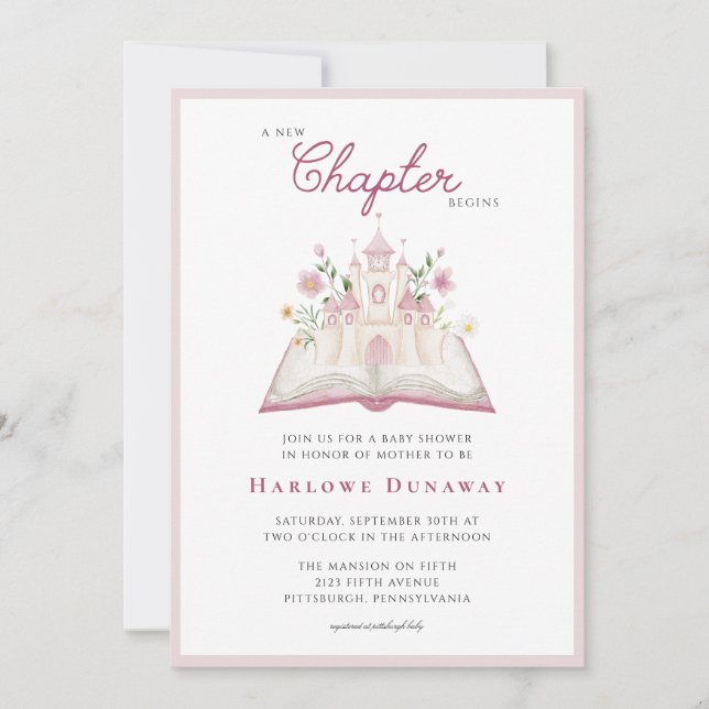 Invitation A New Chapter Begins Storybook Baby Shower  (Devant)