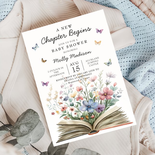 Invitation A New Chapter Begins Wildflower Baby Shower (Créateur téléchargé)