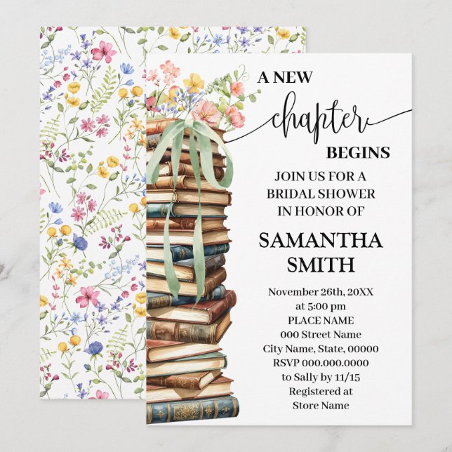 Invitation A New Chapter Begins Wildflowers Bridal Shower (Devant / Derrière)