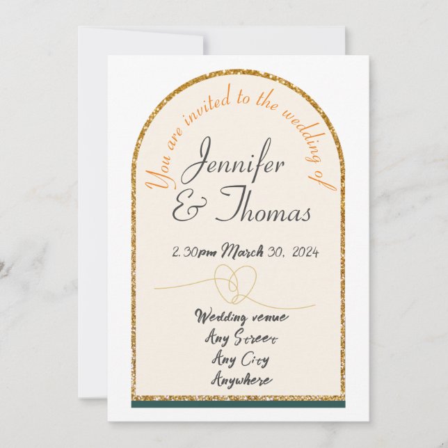 Invitation à notre mariage/bordure dorée  (Devant)