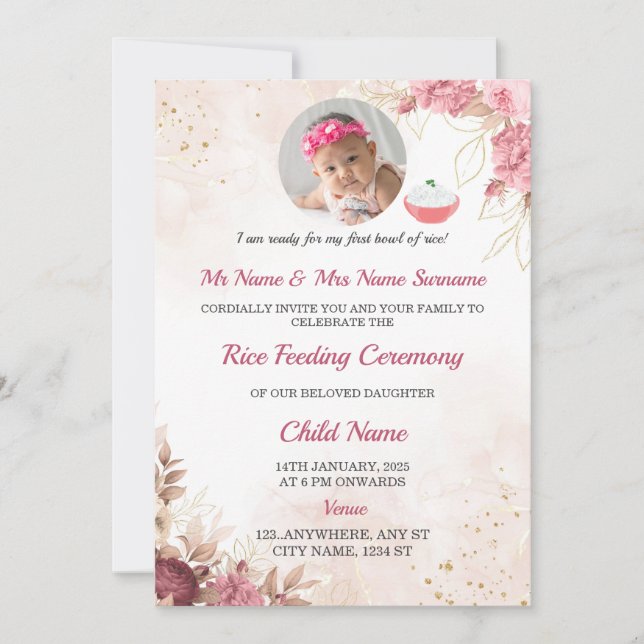 Invitation à nourrir le riz, carte Annaprashan (Devant)