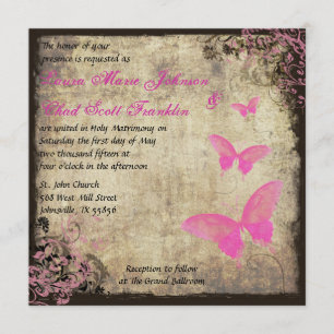 Invitation à papillon rose Vintage