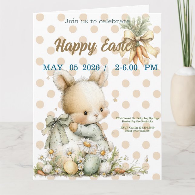 invitation à Pâques avec un lapin mignon (Devant)
