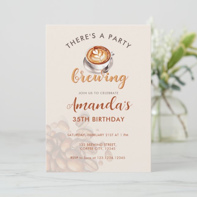 Invitation A party is Brewing Coffee Any Age Birthday (Debout devant)