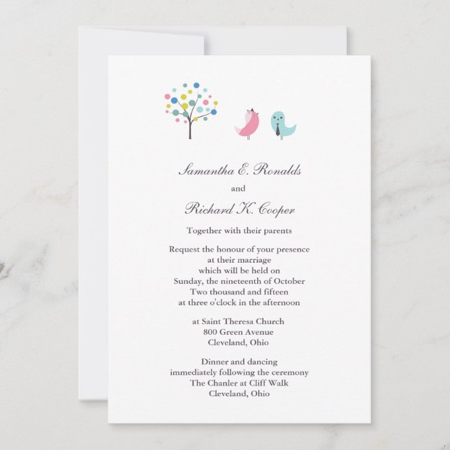 Invitation à plat d'une mariée et d'un oiseau Mari (Devant)