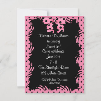 Invitation à point de Polka rose noire
