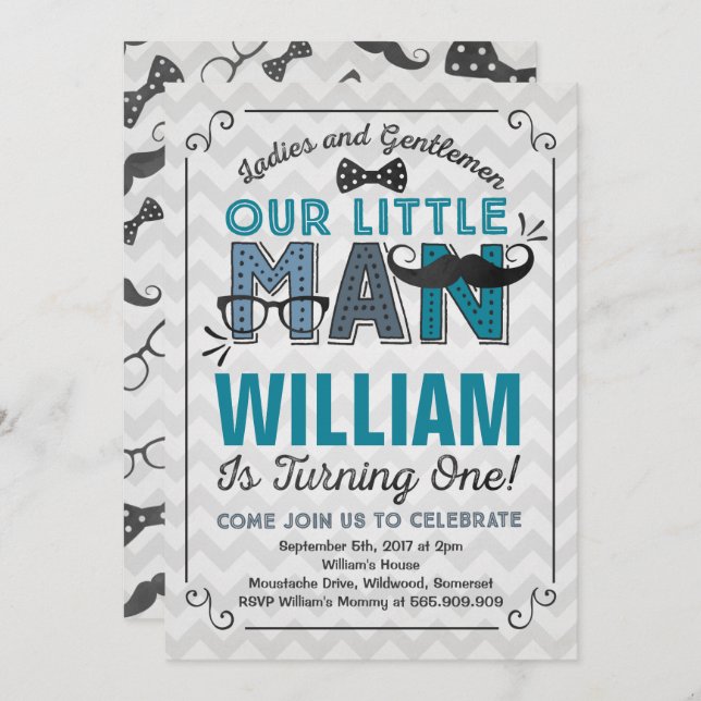 Invitation Ă?re partie de moustache d'invitation (Devant / Derrière)