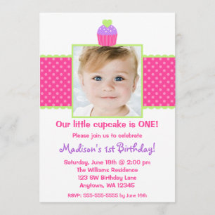 Invitation Ă?re photo de fille d'anniversaire de petit gâteau