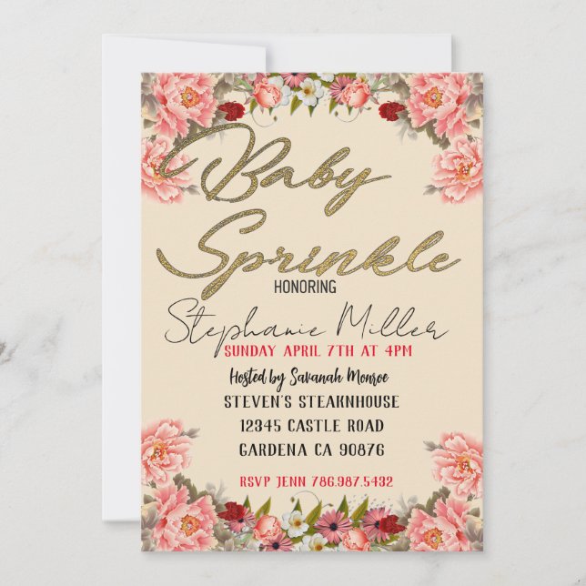 Invitation à saupoudrer de Baby shower à fleurs de (Devant)