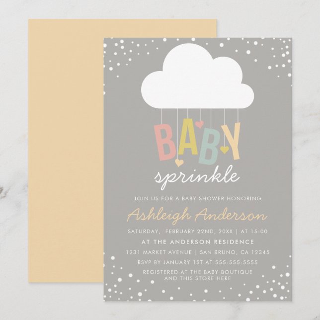 Invitation à saupoudrer pour bébés Cloud et Confet (Devant / Derrière)
