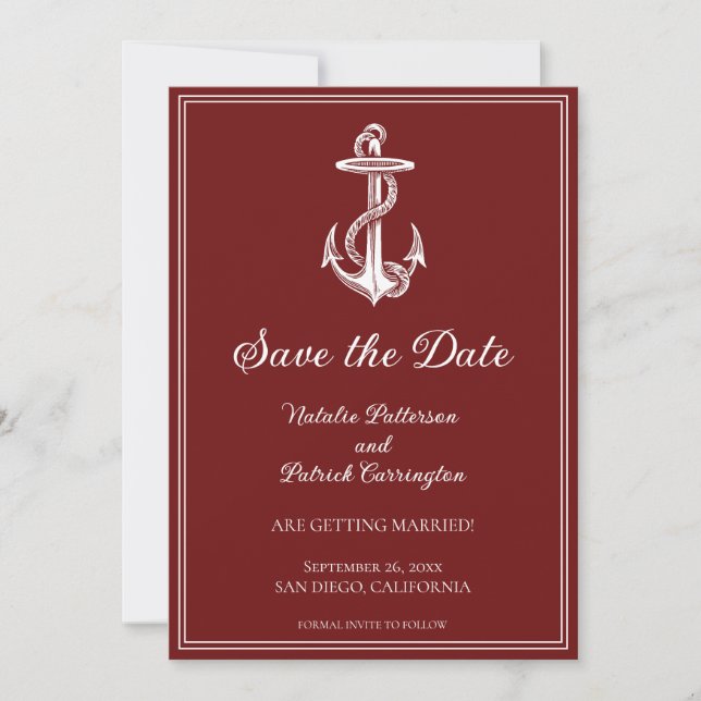 Invitation à sauver la date d'ancrage nautique rou (Devant)