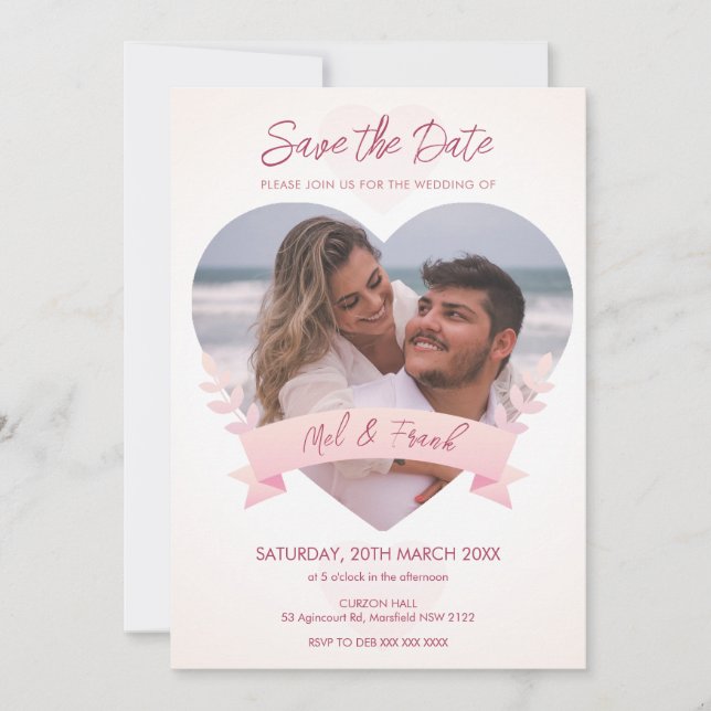 Invitation à sauver la date de mariage avec photo  (Devant)