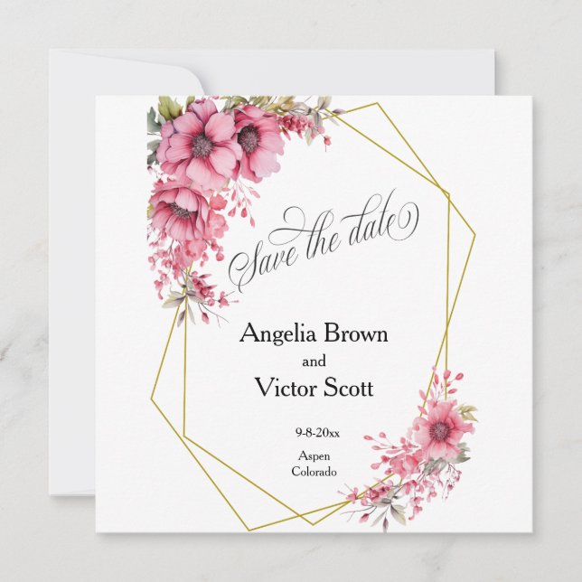 Invitation à sauver la date florale rose (Devant)