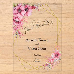 Invitation à sauver la date florale rose