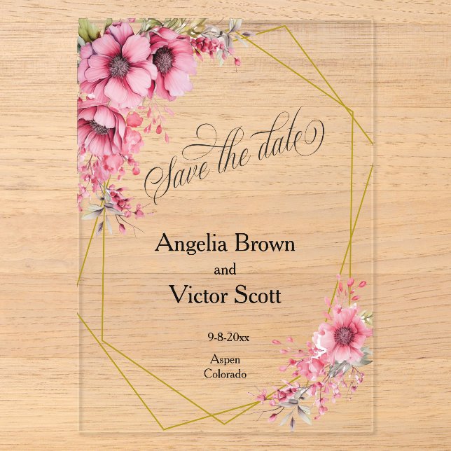 Invitation à sauver la date florale rose (Recto)
