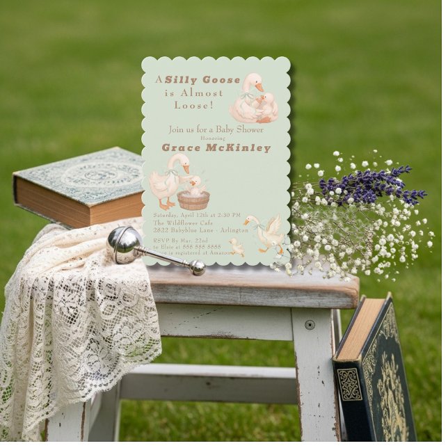 Invitation A Silly Goose is Almost Loose green Baby Shower (A Silly Goose is Almost Loose green Baby Shower Invitation)