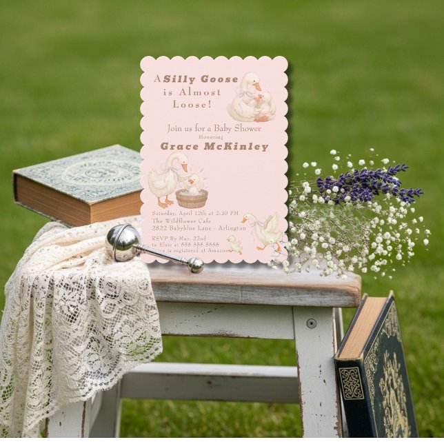 Invitation A Silly Goose is Almost Loose Pink Baby Shower (A Silly Goose is Almost Loose Pink Baby Shower Invitation)