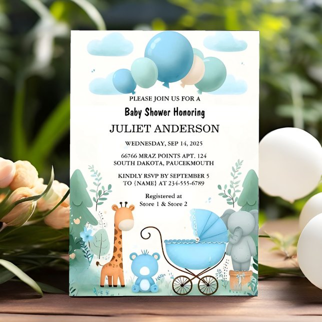Invitation À Soft Boho Bear Blue Cub Welcome Baby Boy Shoy (Créateur téléchargé)