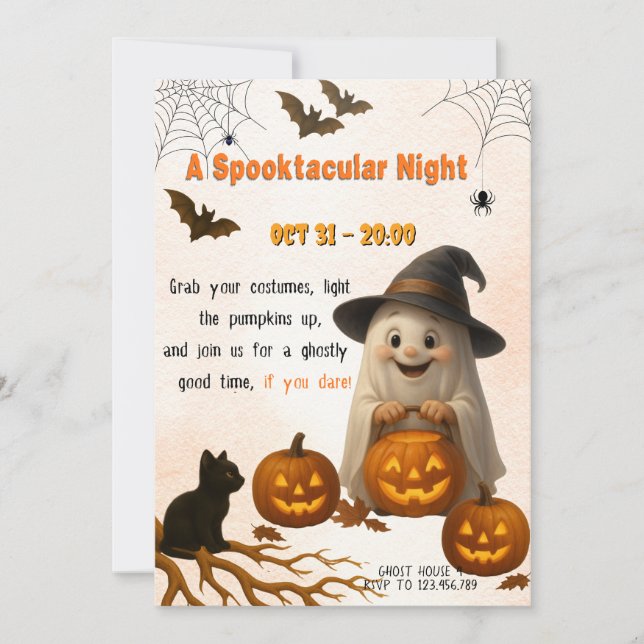 Invitation A Spooktacular Night | Ghost & Pumpkin Halloween (Devant)