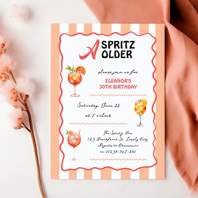 Invitation A Spritz Older Any Age Cocktail Birthday Party (A Spritz Older - Aperol spritz themed summer cocktail party invitation - editable for any age)