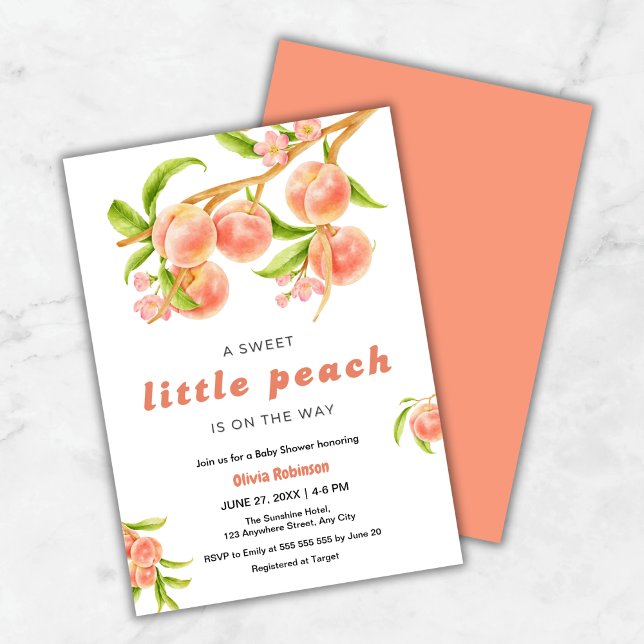 Invitation A Sweet Little Peach Fruit Baby Shower  (A Sweet Little Peach is on the Way Fruit Baby Shower Invitation  )