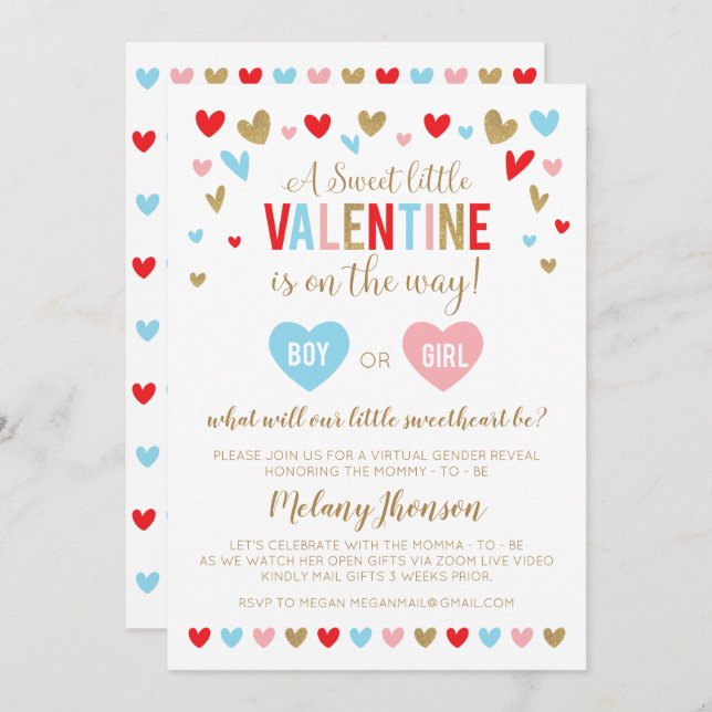 Invitation A Sweet little VALENTINE Gender Reveal (Devant / Derrière)