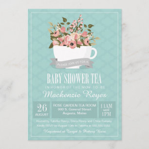 Invitation à thé Baby shower Floral Teacup