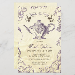 Invitation à thé Vintage violet ivoire Budget