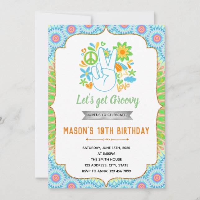 Invitation à thème 60s anniversaire garçon (Devant)