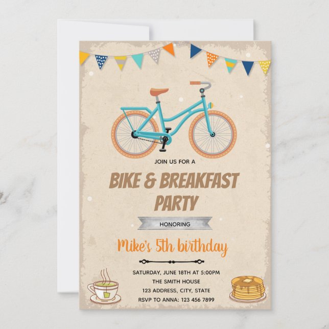 Invitation à thème d'anniversaire vélo et petit-dé (Devant)