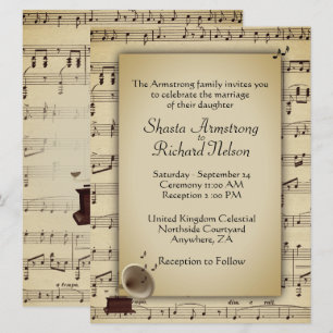 Invitation à thème de musique Mariage antique