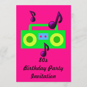 Invitation à thème des années 80 Boombox fluoro