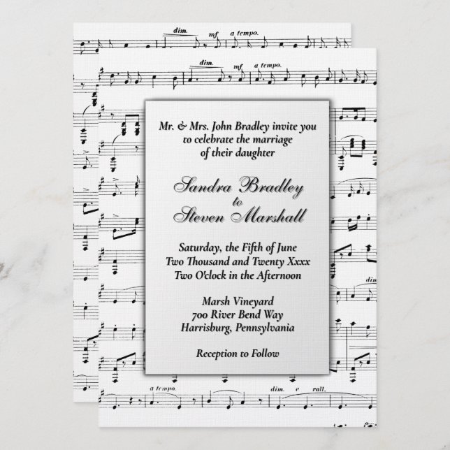 Invitation à thème Mariage de la musique (Devant / Derrière)