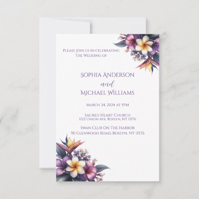 Invitation À Thème Tropical Floral Mariage (Devant)