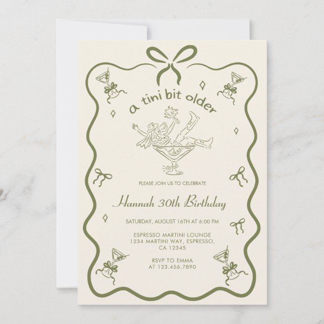 Invitation A Tini Bit Older Espresso Martini Bow Birthday  (Devant)