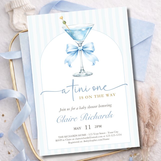 Invitation A Tini One Blue Bow Stripes Boy Baby Shower (Créateur téléchargé)