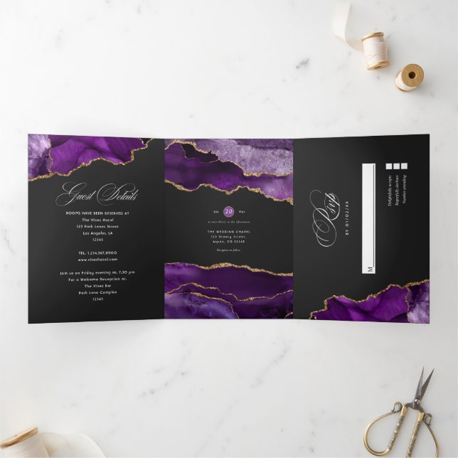 Invitation à trois volets de Mariage d'âge violet  (Intérieur)