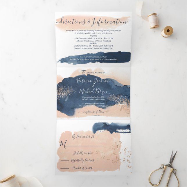 Invitation à trois volets pour Mariage moderne Blu (Intérieur)